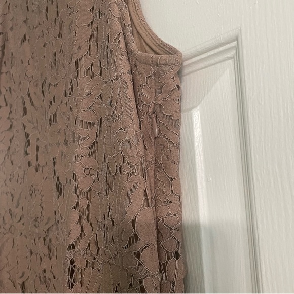 Isaac Mizrahi dress 1X sleeveless lined lace dress in mocha side zip eyelash hem - Picture 5 of 16